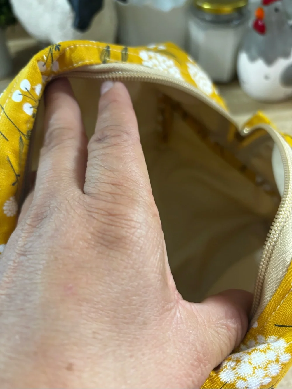 Mustard Floral Travel Pouch handmade